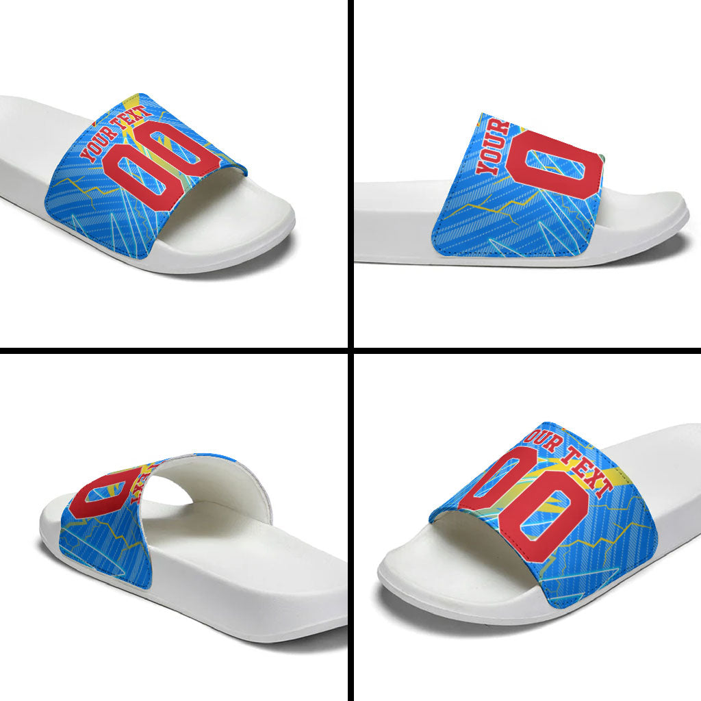 Personalized DR Congo Football Slide Sandals Lightning Leopard National Flag Motif