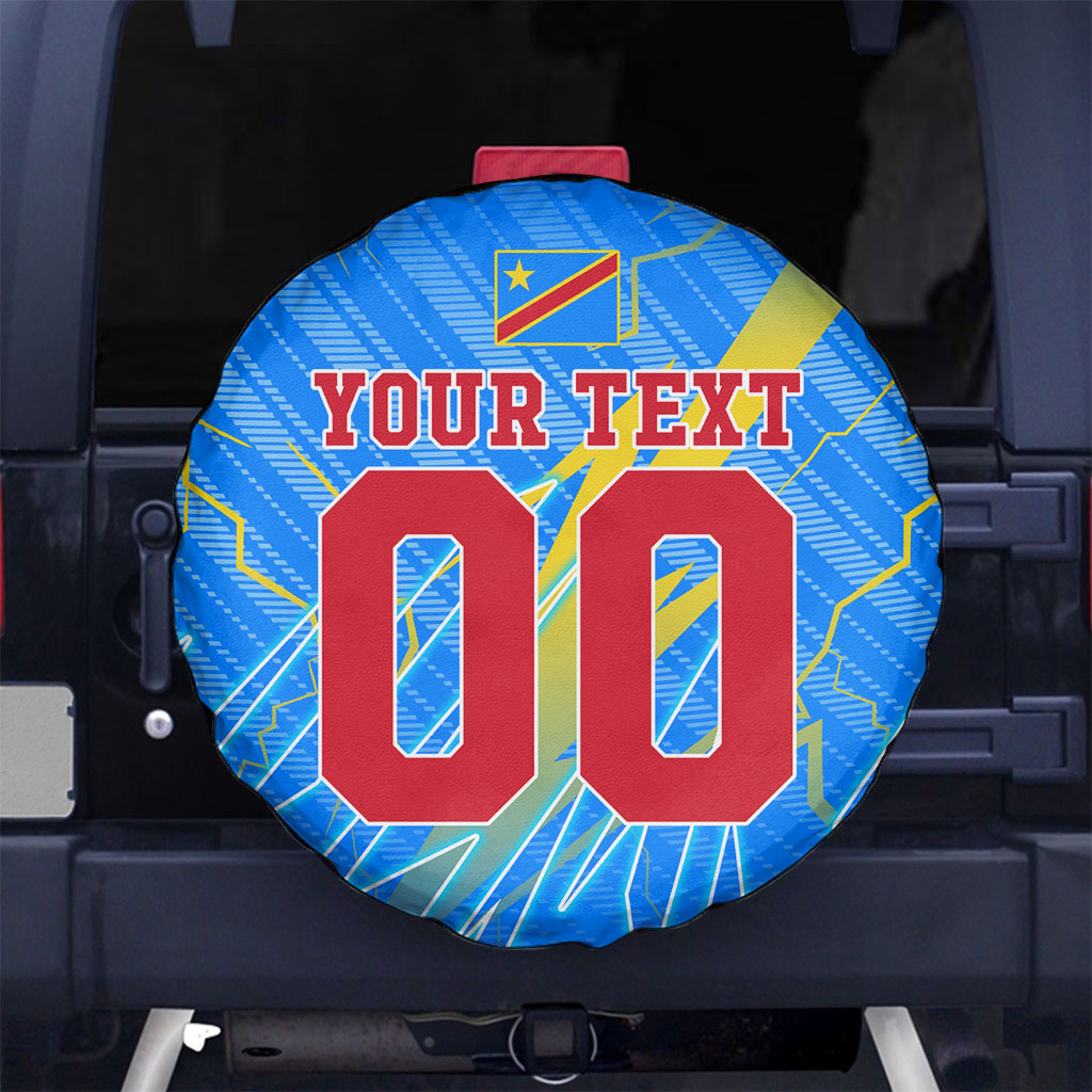 Personalized DR Congo Football Spare Tire Cover Lightning Leopard National Flag Motif