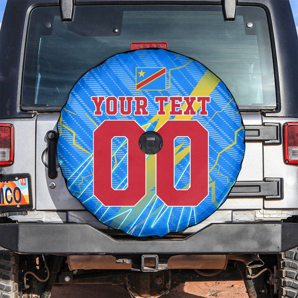 Personalized DR Congo Football Spare Tire Cover Lightning Leopard National Flag Motif