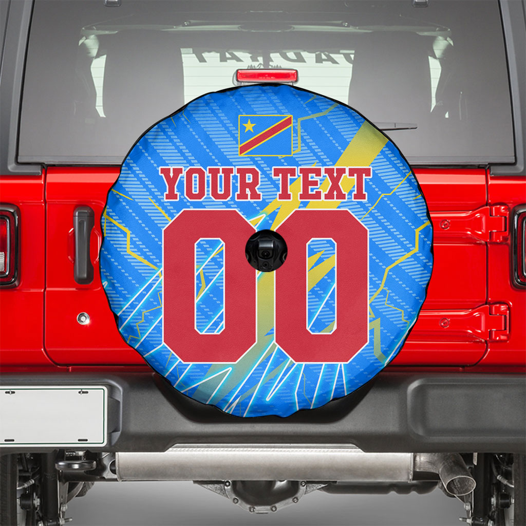 Personalized DR Congo Football Spare Tire Cover Lightning Leopard National Flag Motif