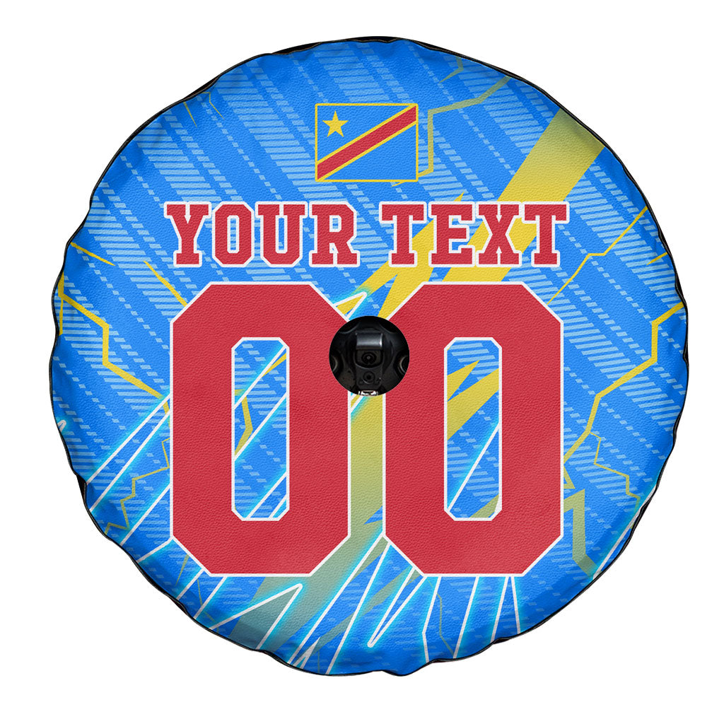 Personalized DR Congo Football Spare Tire Cover Lightning Leopard National Flag Motif
