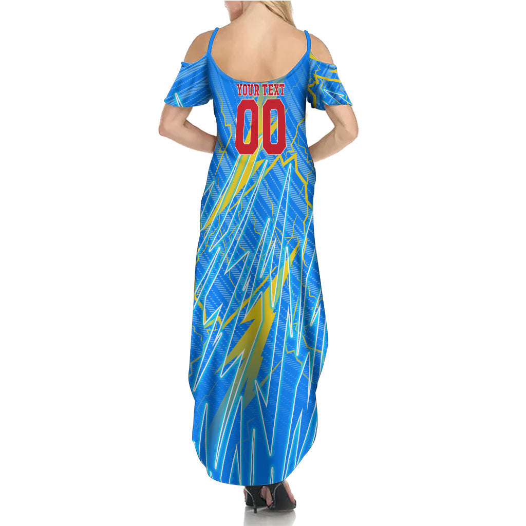 Personalized DR Congo Football Summer Maxi Dress Lightning Leopard National Flag Motif