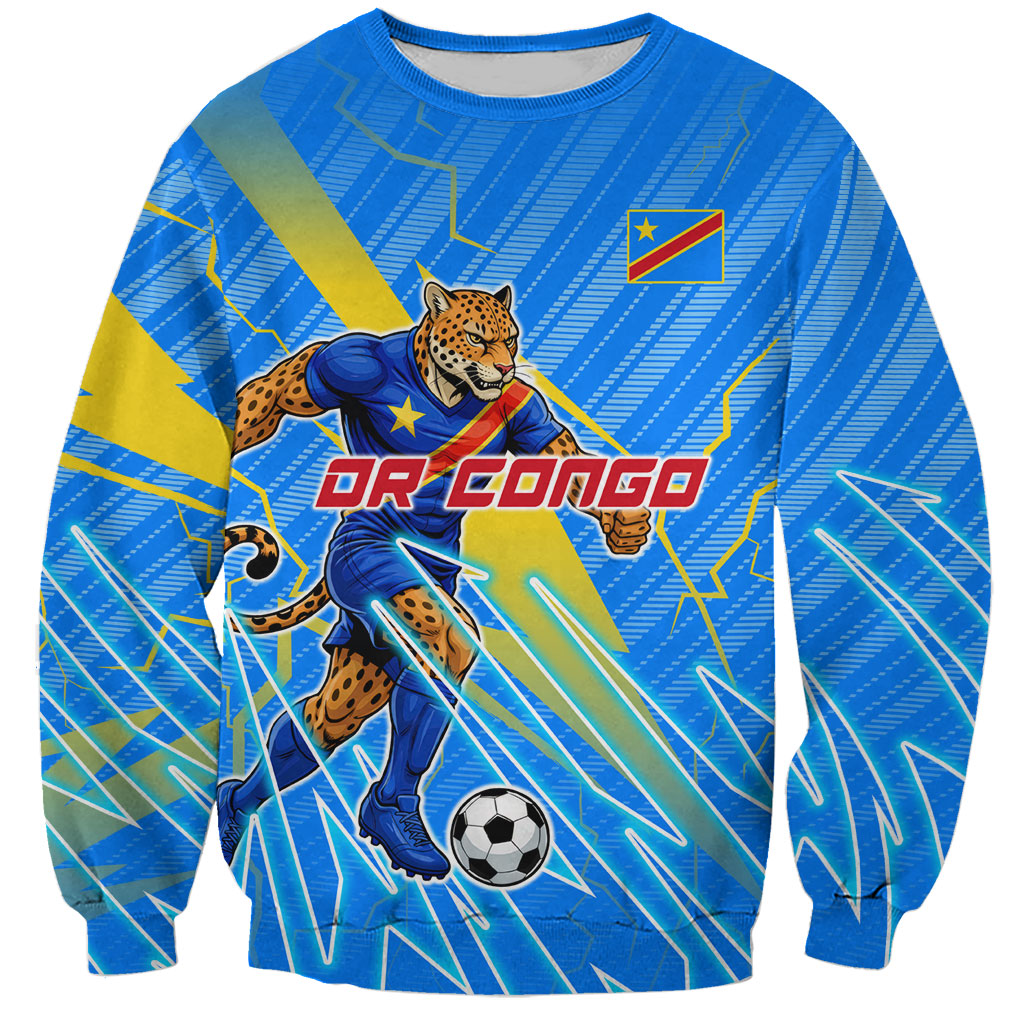 Personalized DR Congo Football Sweatshirt Lightning Leopard National Flag Motif