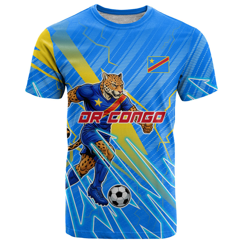 Personalized DR Congo Football T Shirt Lightning Leopard National Flag Motif
