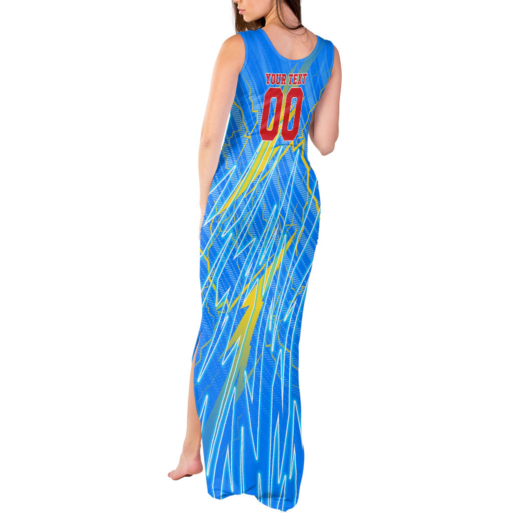 Personalized DR Congo Football Tank Maxi Dress Lightning Leopard National Flag Motif