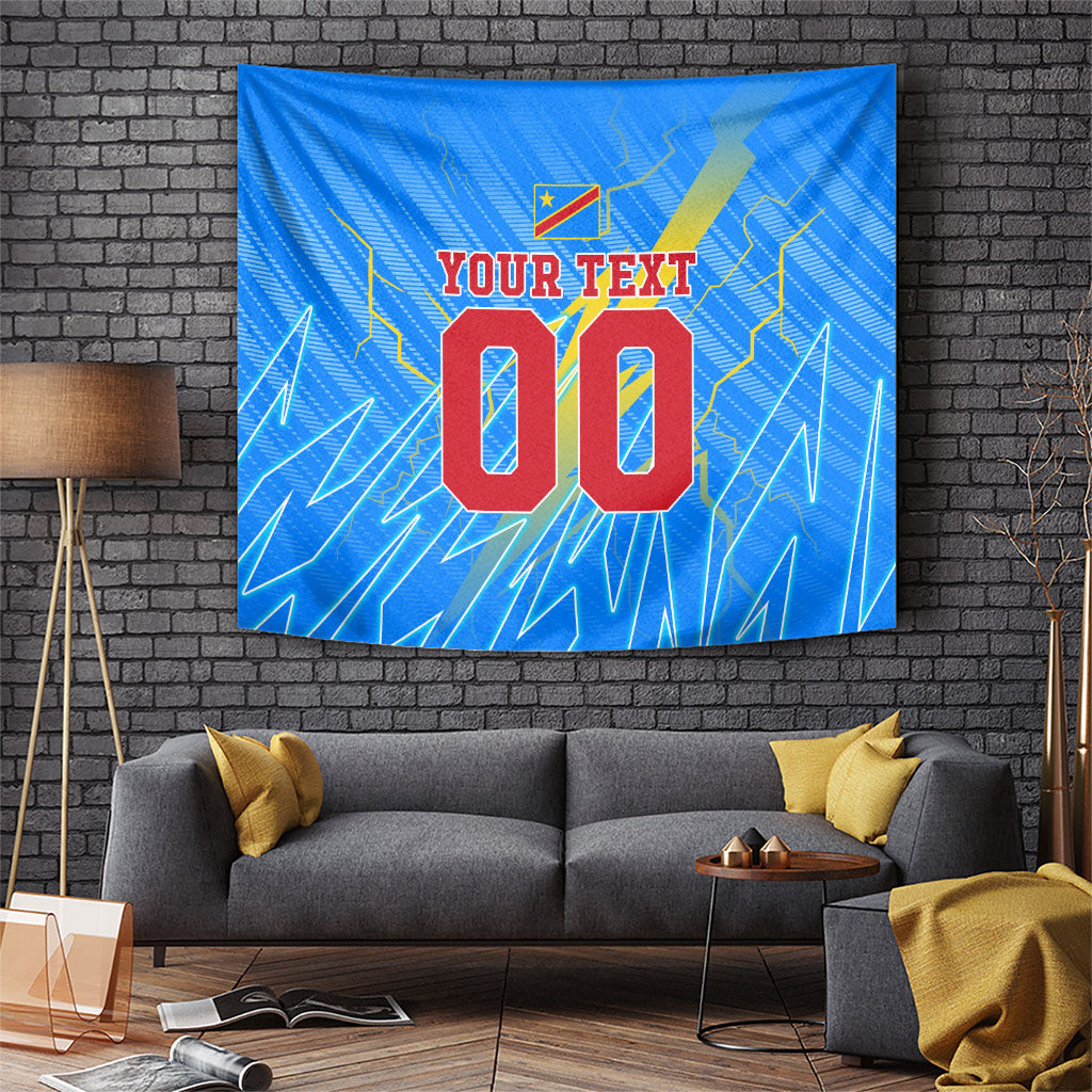 Personalized DR Congo Football Tapestry Lightning Leopard National Flag Motif