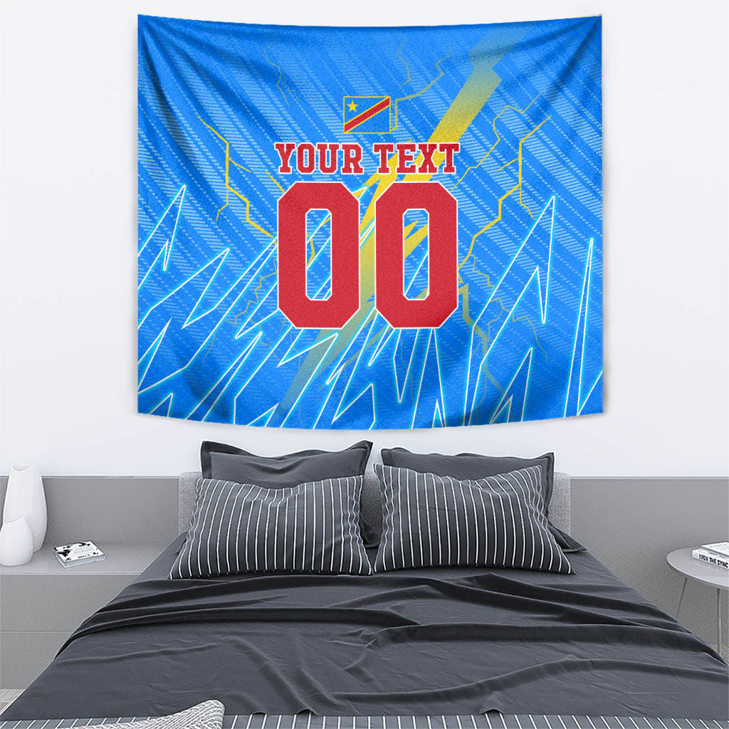 Personalized DR Congo Football Tapestry Lightning Leopard National Flag Motif