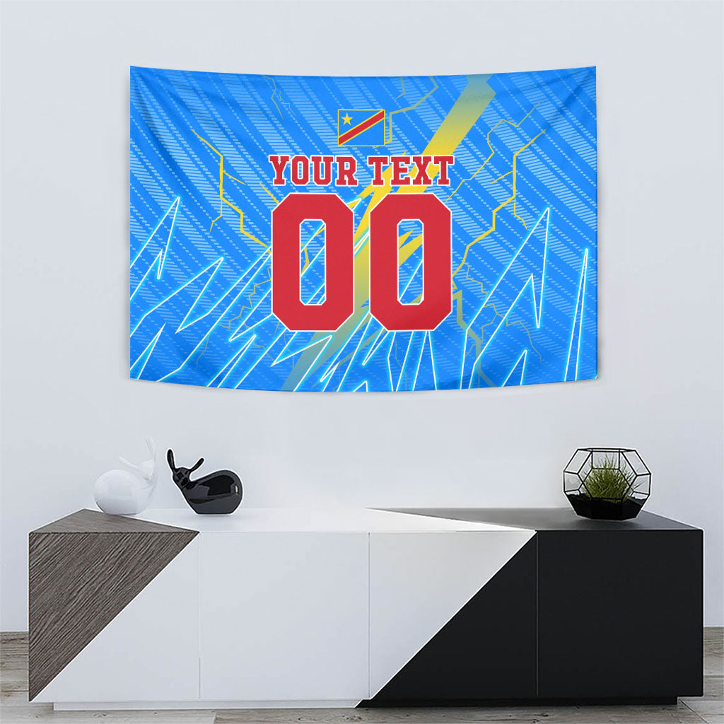Personalized DR Congo Football Tapestry Lightning Leopard National Flag Motif