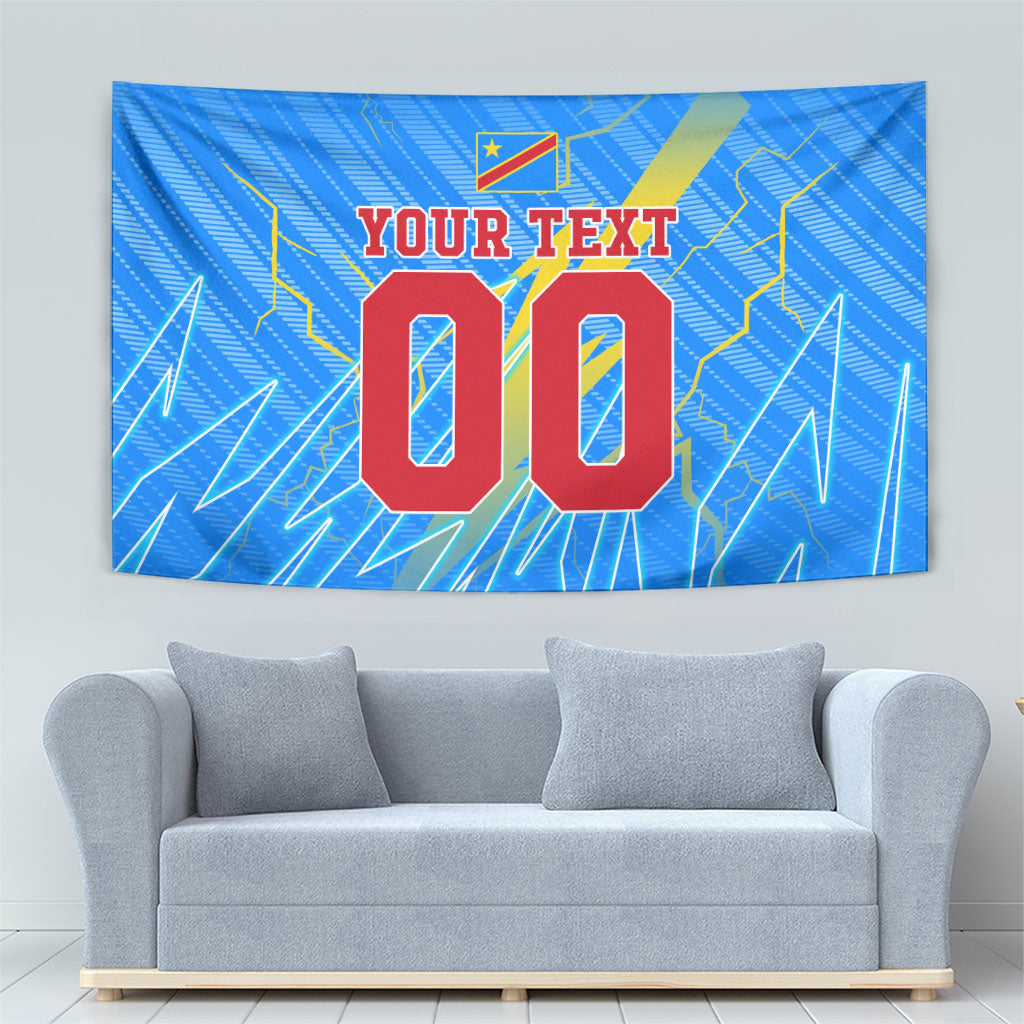 Personalized DR Congo Football Tapestry Lightning Leopard National Flag Motif