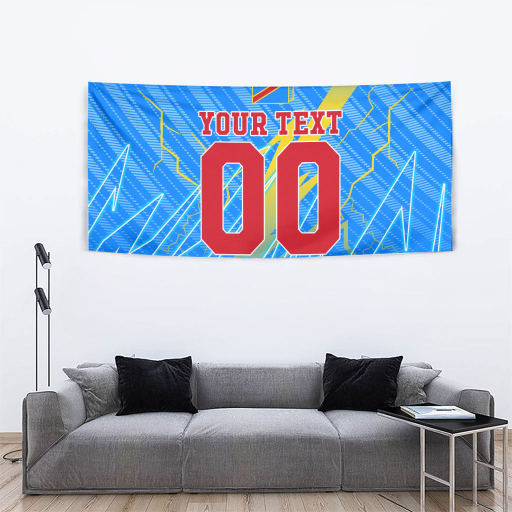 Personalized DR Congo Football Tapestry Lightning Leopard National Flag Motif
