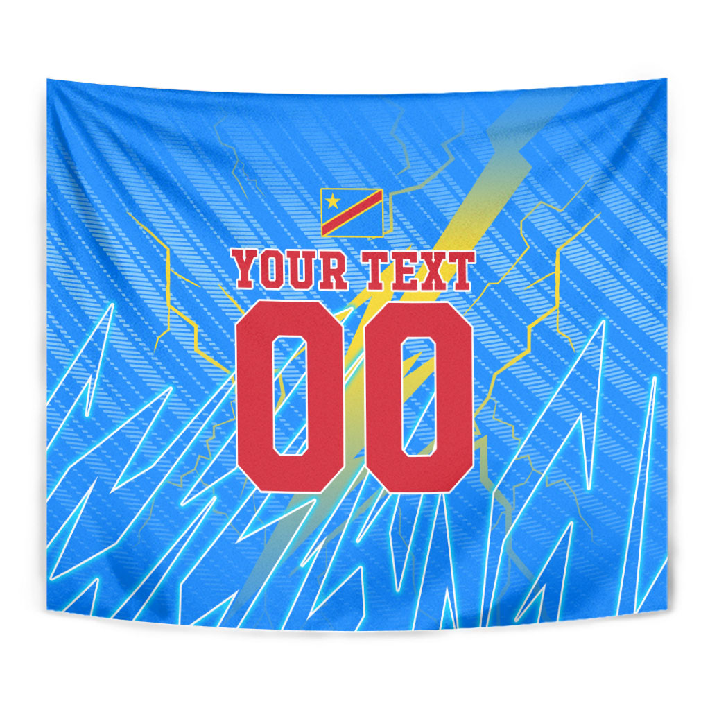Personalized DR Congo Football Tapestry Lightning Leopard National Flag Motif