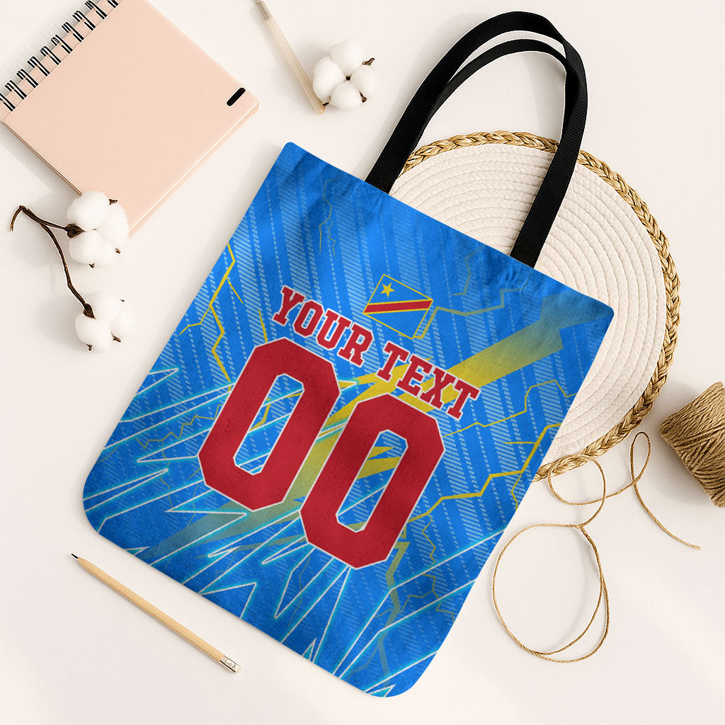 Personalized DR Congo Football Tote Bag Lightning Leopard National Flag Motif