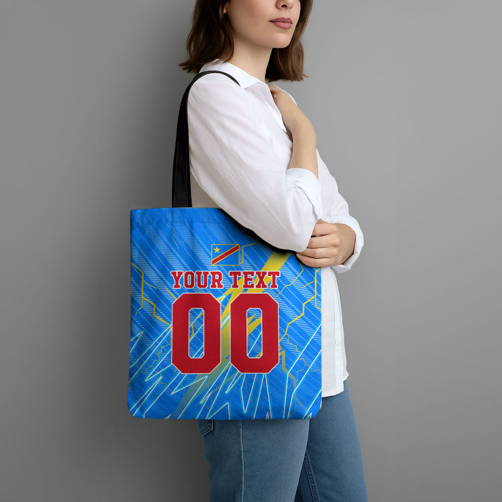 Personalized DR Congo Football Tote Bag Lightning Leopard National Flag Motif