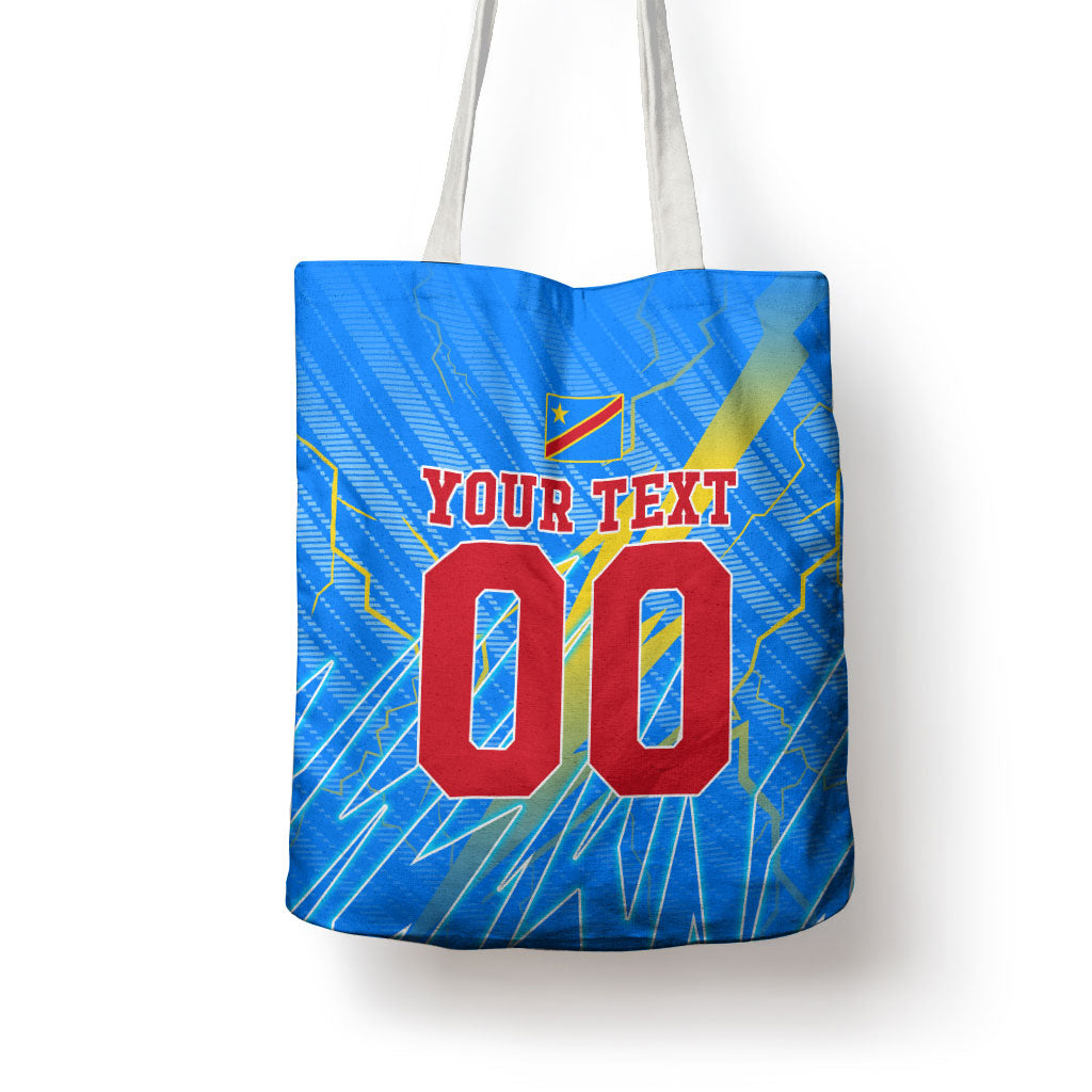 Personalized DR Congo Football Tote Bag Lightning Leopard National Flag Motif