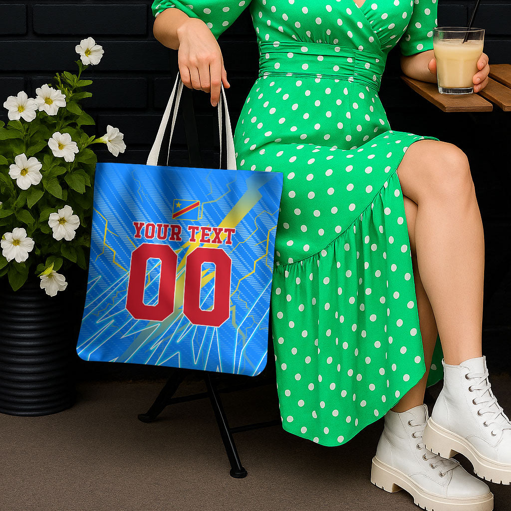 Personalized DR Congo Football Tote Bag Lightning Leopard National Flag Motif