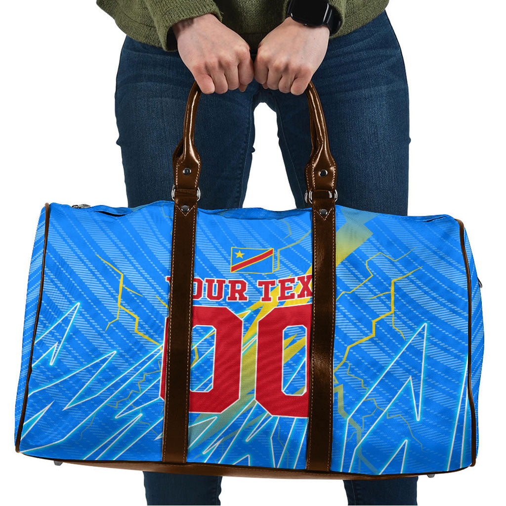 Personalized DR Congo Football Travel Bag Lightning Leopard National Flag Motif