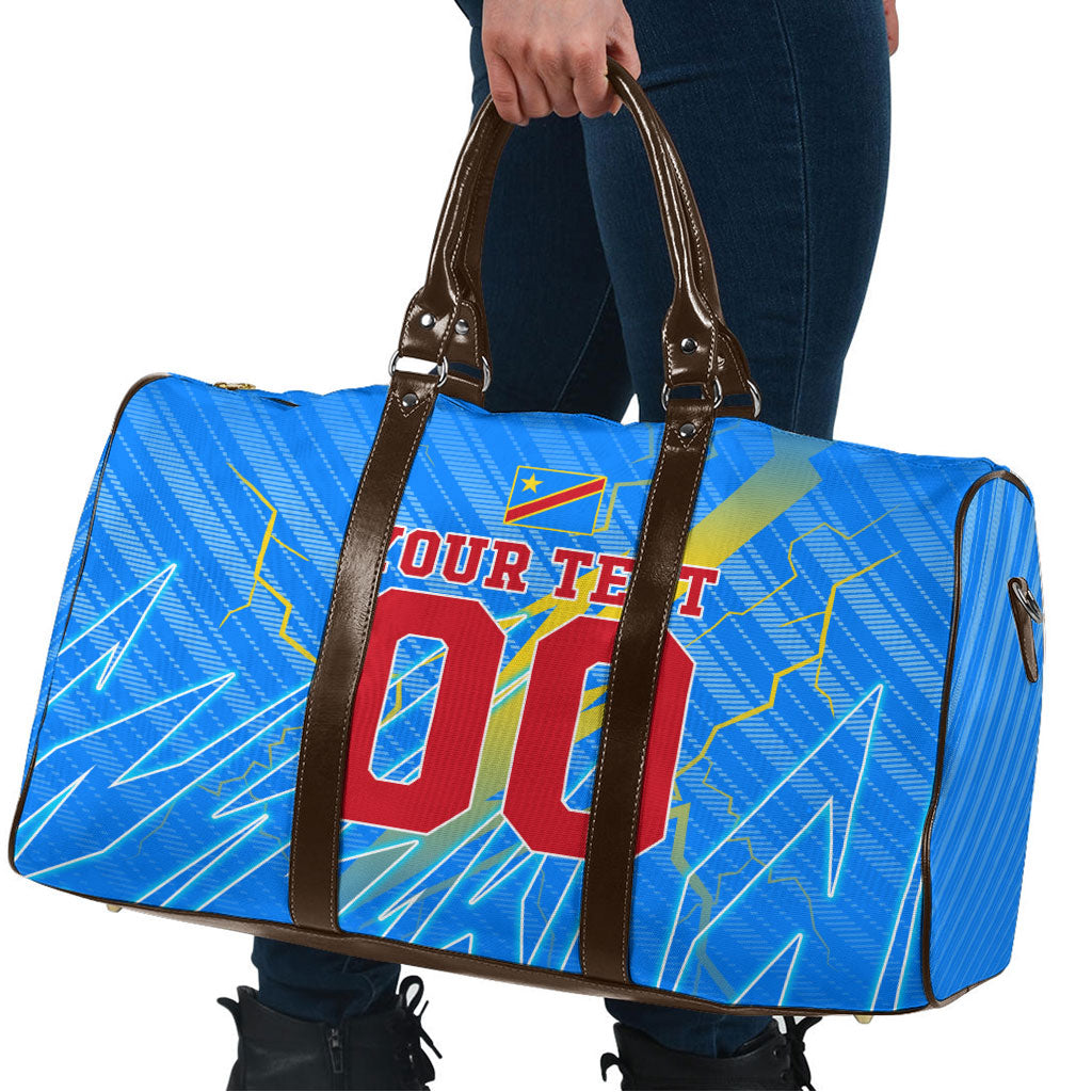 Personalized DR Congo Football Travel Bag Lightning Leopard National Flag Motif