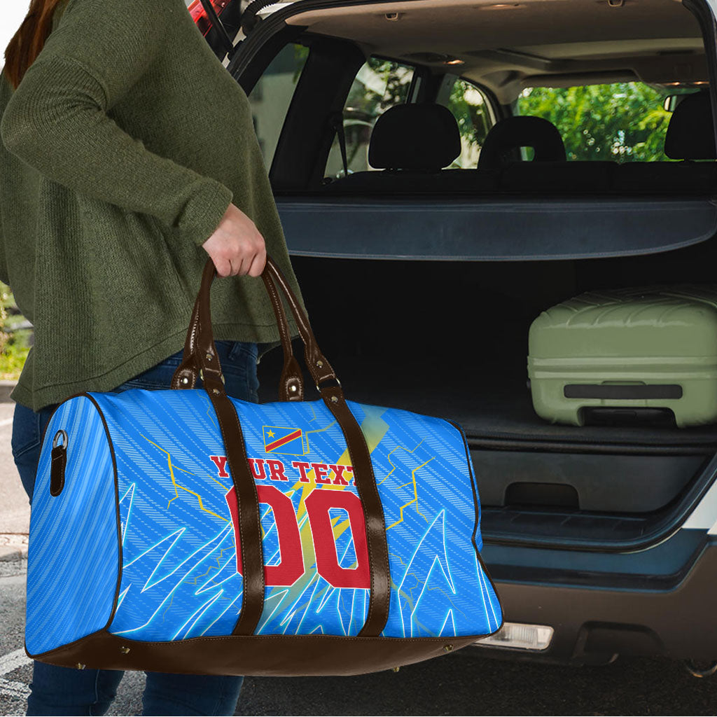 Personalized DR Congo Football Travel Bag Lightning Leopard National Flag Motif