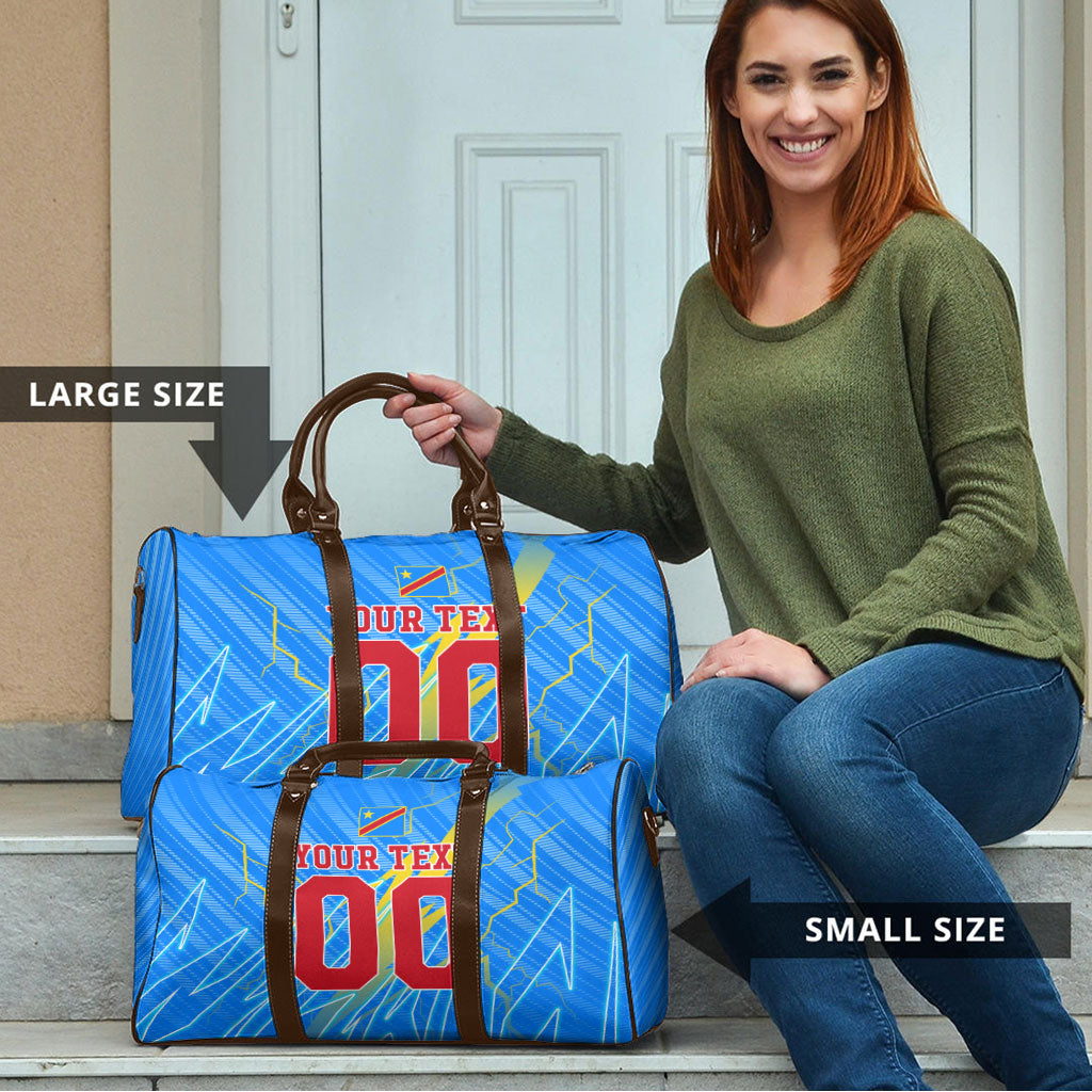 Personalized DR Congo Football Travel Bag Lightning Leopard National Flag Motif