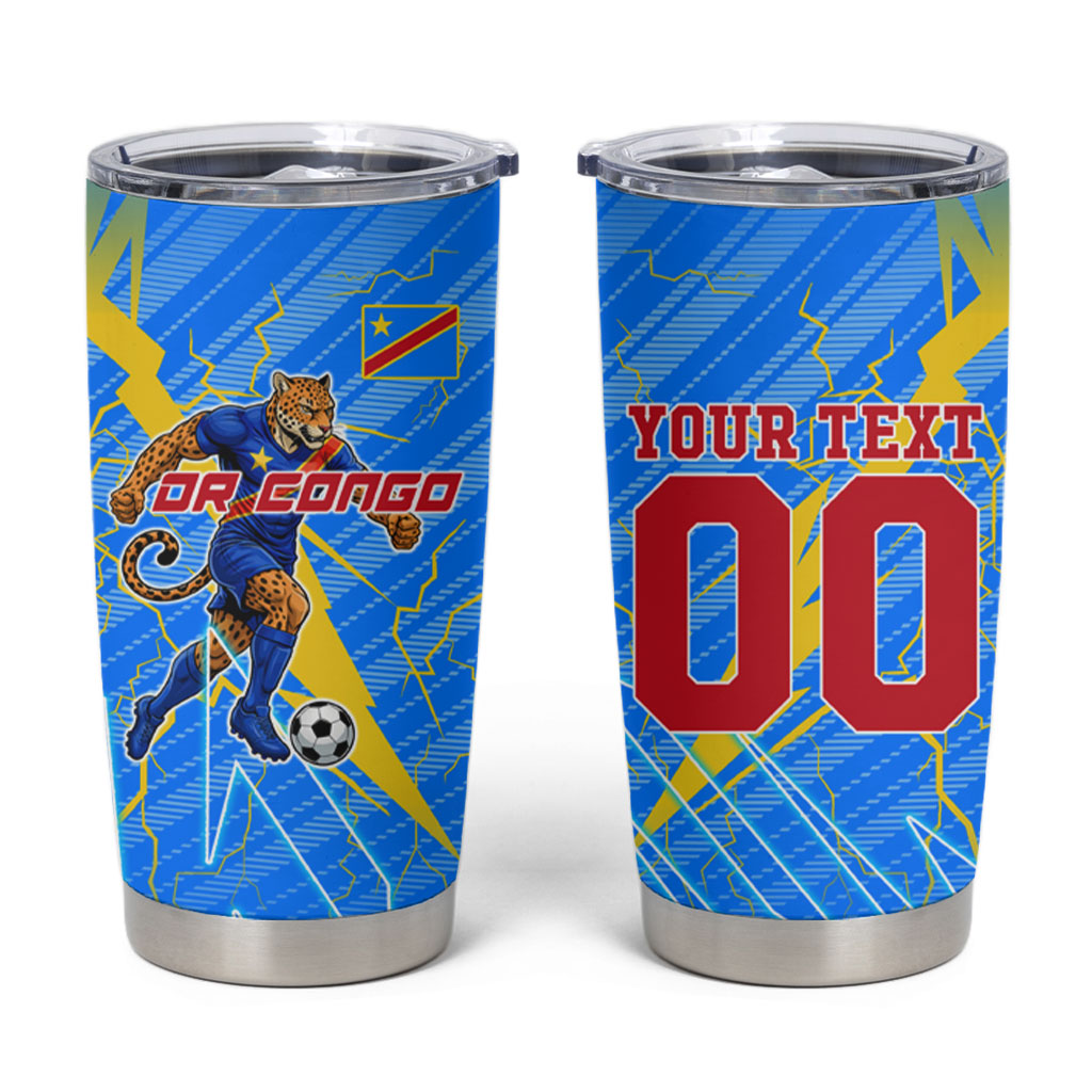 Personalized DR Congo Football Tumbler Cup Lightning Leopard National Flag Motif