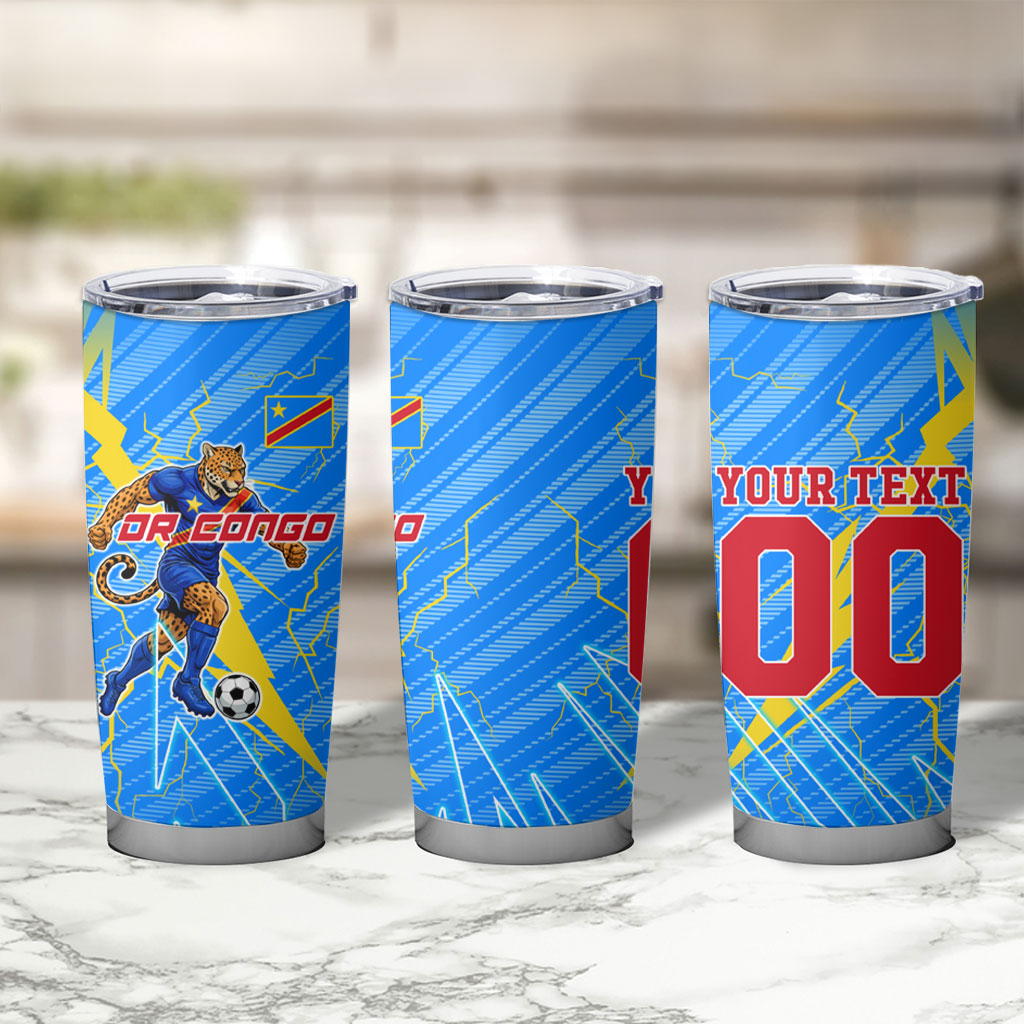 Personalized DR Congo Football Tumbler Cup Lightning Leopard National Flag Motif