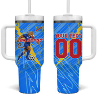 Personalized DR Congo Football Tumbler With Handle Lightning Leopard National Flag Motif