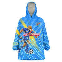 Personalized DR Congo Football Wearable Blanket Hoodie Lightning Leopard National Flag Motif