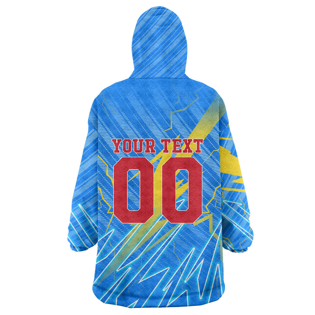 Personalized DR Congo Football Wearable Blanket Hoodie Lightning Leopard National Flag Motif