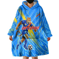 Personalized DR Congo Football Wearable Blanket Hoodie Lightning Leopard National Flag Motif