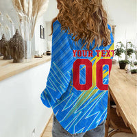 Personalized DR Congo Football Women Casual Shirt Lightning Leopard National Flag Motif