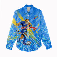 Personalized DR Congo Football Women Casual Shirt Lightning Leopard National Flag Motif