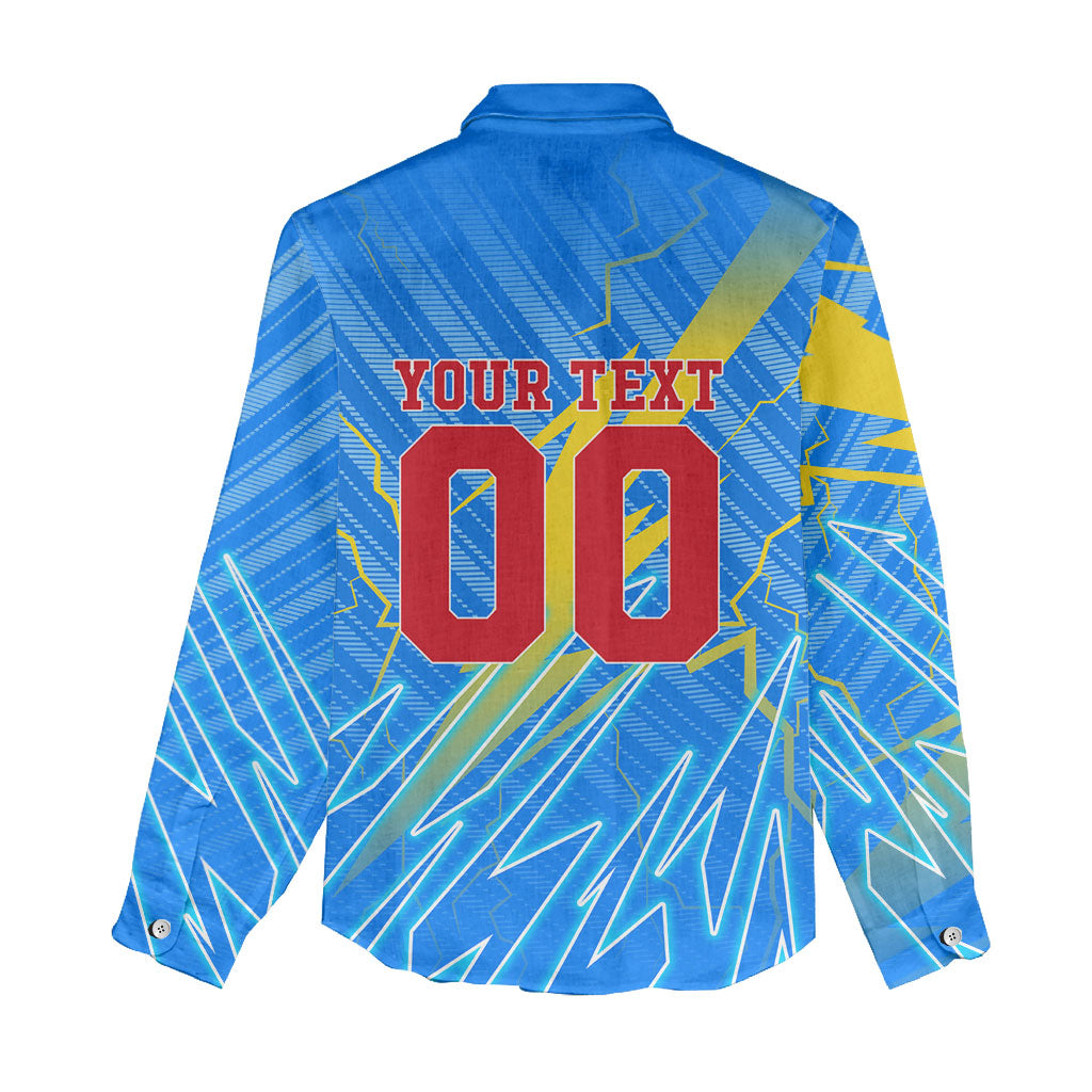Personalized DR Congo Football Women Casual Shirt Lightning Leopard National Flag Motif