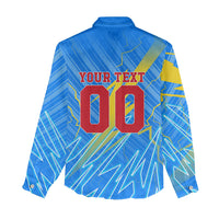 Personalized DR Congo Football Women Casual Shirt Lightning Leopard National Flag Motif
