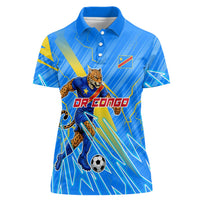 Personalized DR Congo Football Women Polo Shirt Lightning Leopard National Flag Motif