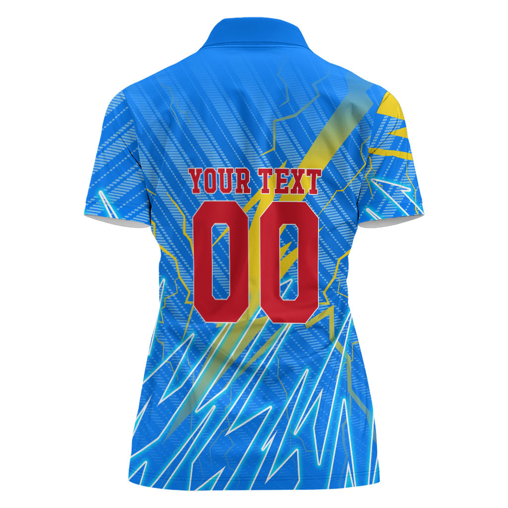 Personalized DR Congo Football Women Polo Shirt Lightning Leopard National Flag Motif