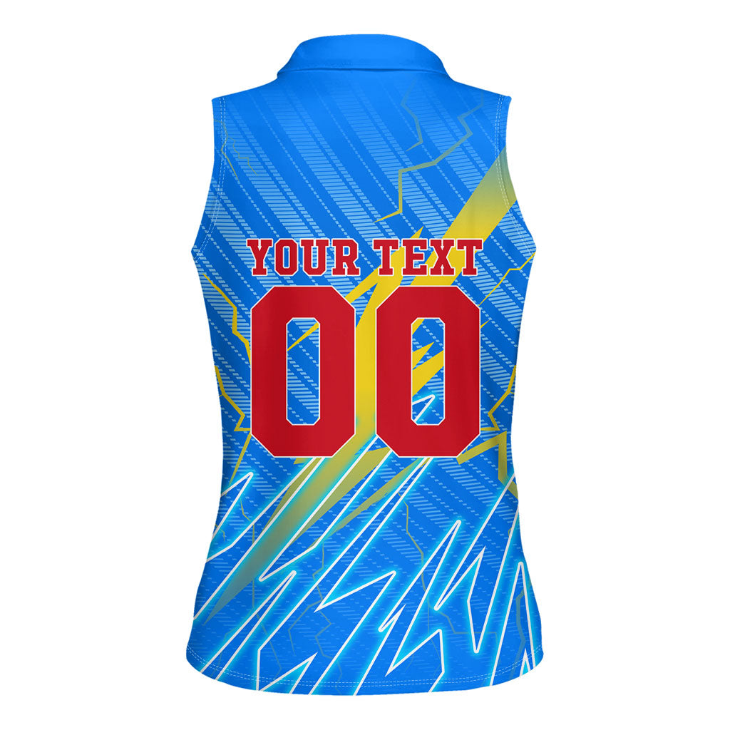 Personalized DR Congo Football Women Sleeveless Polo Shirt Lightning Leopard National Flag Motif