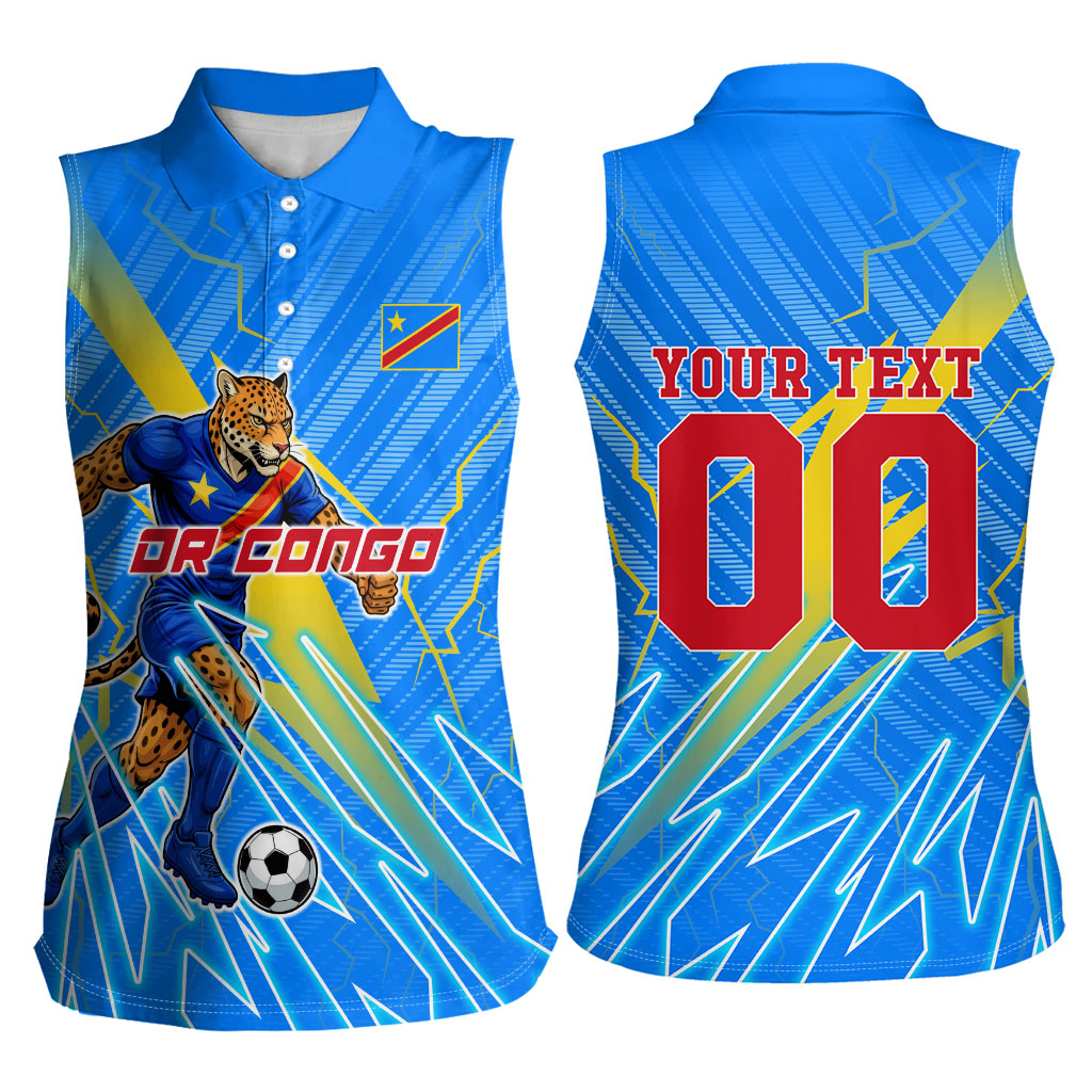 Personalized DR Congo Football Women Sleeveless Polo Shirt Lightning Leopard National Flag Motif