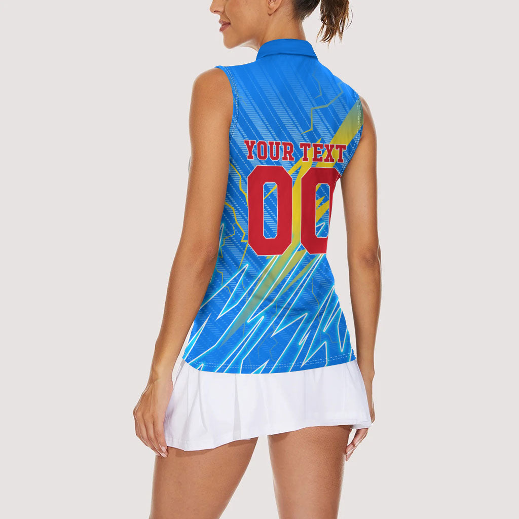 Personalized DR Congo Football Women Sleeveless Polo Shirt Lightning Leopard National Flag Motif