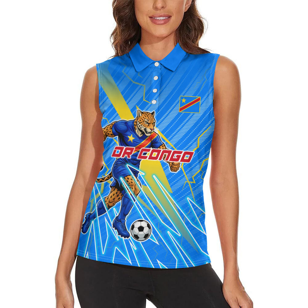 Personalized DR Congo Football Women Sleeveless Polo Shirt Lightning Leopard National Flag Motif