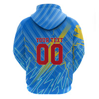Personalized DR Congo Football Zip Hoodie Lightning Leopard National Flag Motif