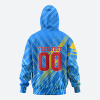 Personalized DR Congo Football Zip Hoodie Lightning Leopard National Flag Motif