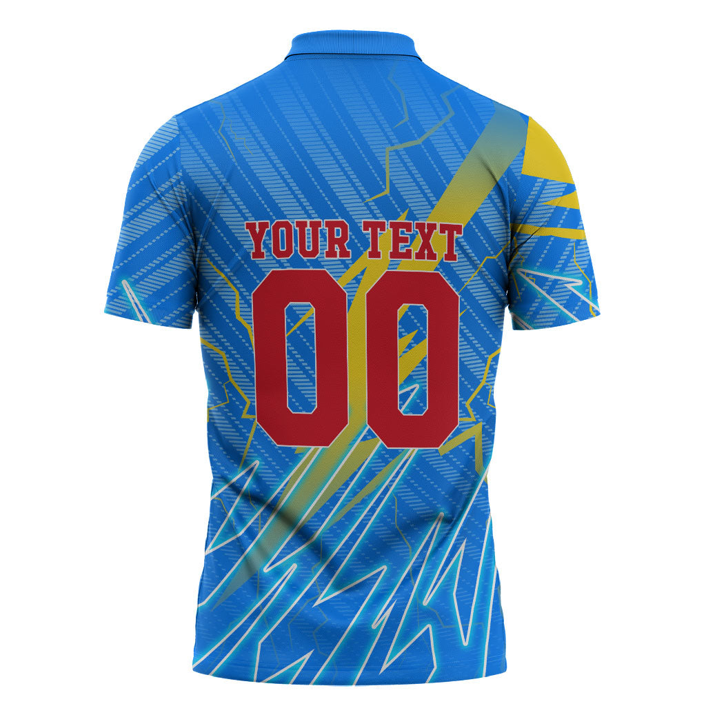 Personalized DR Congo Football Zipper Polo Shirt Lightning Leopard National Flag Motif