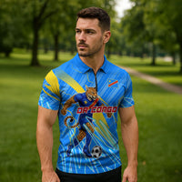 Personalized DR Congo Football Zipper Polo Shirt Lightning Leopard National Flag Motif