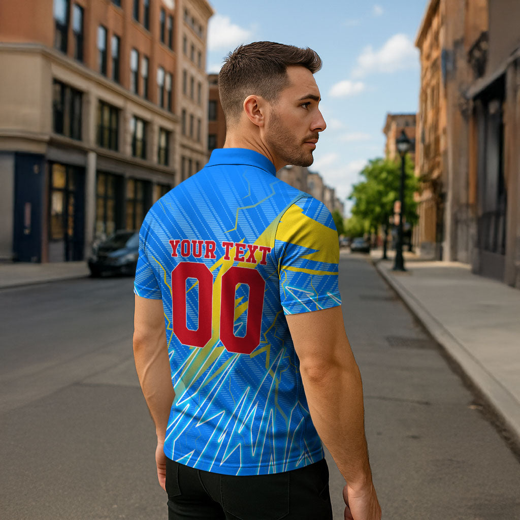 Personalized DR Congo Football Zipper Polo Shirt Lightning Leopard National Flag Motif