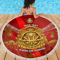 Custom Portugal Football World Champions 2026 Beach Blanket Golden Shield Crown Crest Soccer Trophy