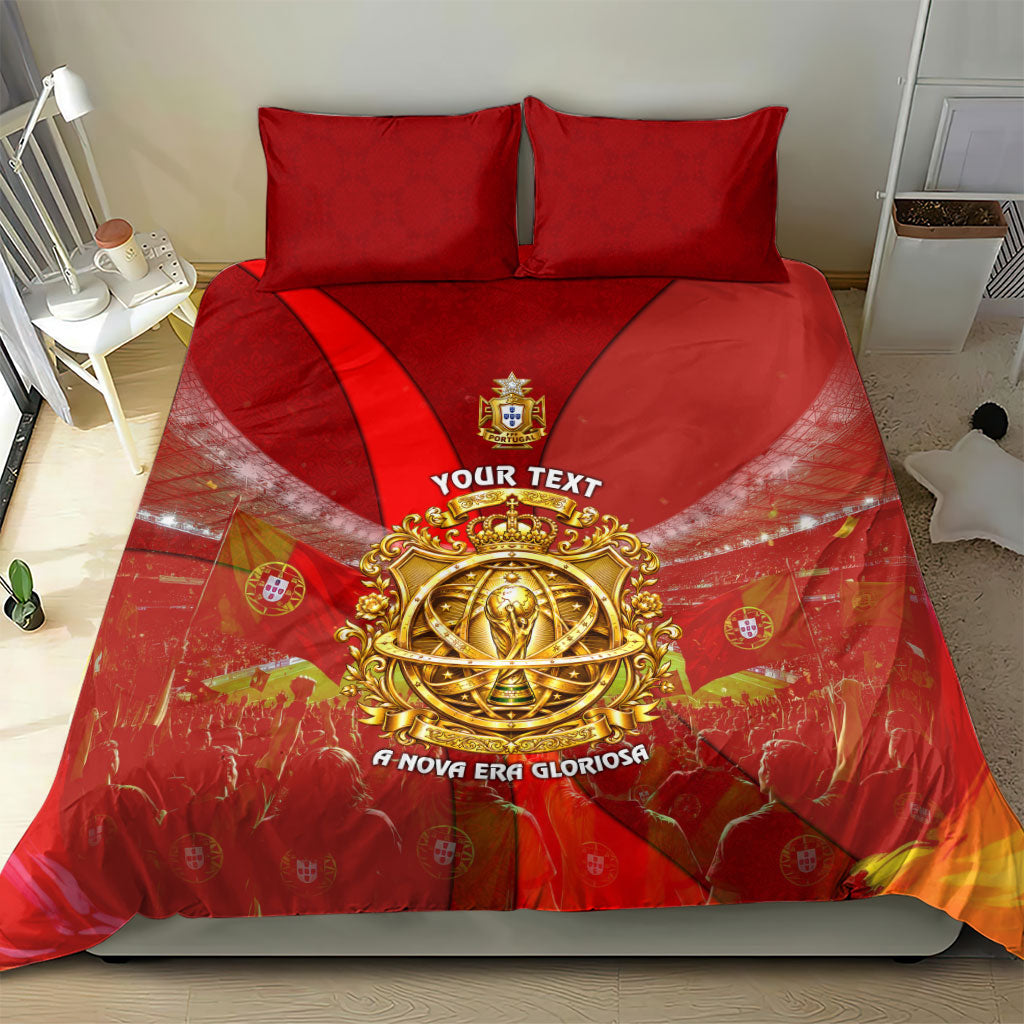 Custom Portugal Football World Champions 2026 Bedding Set Golden Shield Crown Crest Soccer Trophy