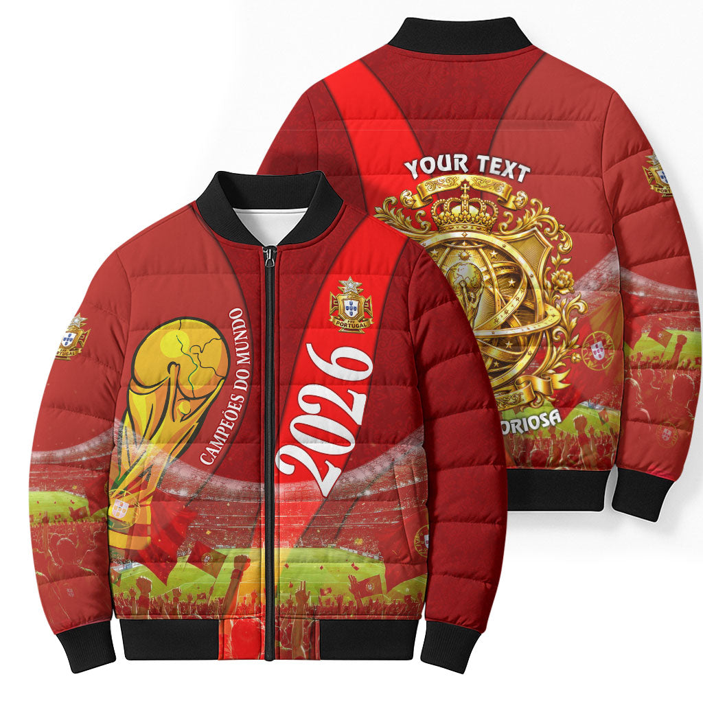 Custom Portugal Football World Champions 2026 Bomber Puffer Jacket Golden Shield Crown Crest Soccer Trophy