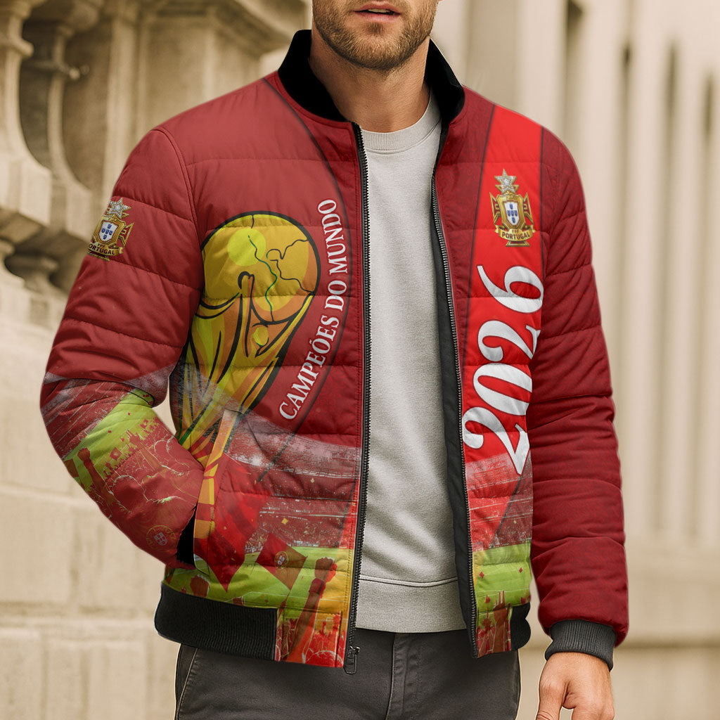 Custom Portugal Football World Champions 2026 Bomber Puffer Jacket Golden Shield Crown Crest Soccer Trophy