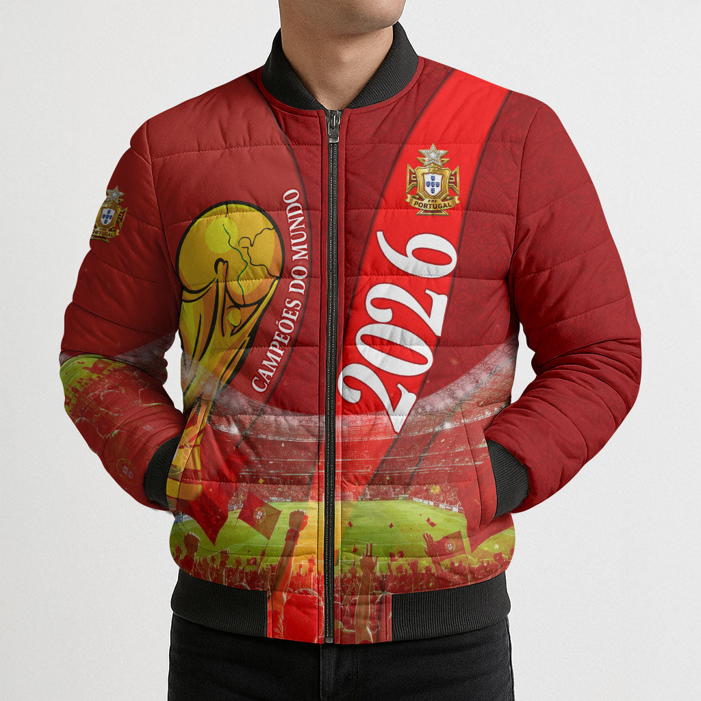 Custom Portugal Football World Champions 2026 Bomber Puffer Jacket Golden Shield Crown Crest Soccer Trophy