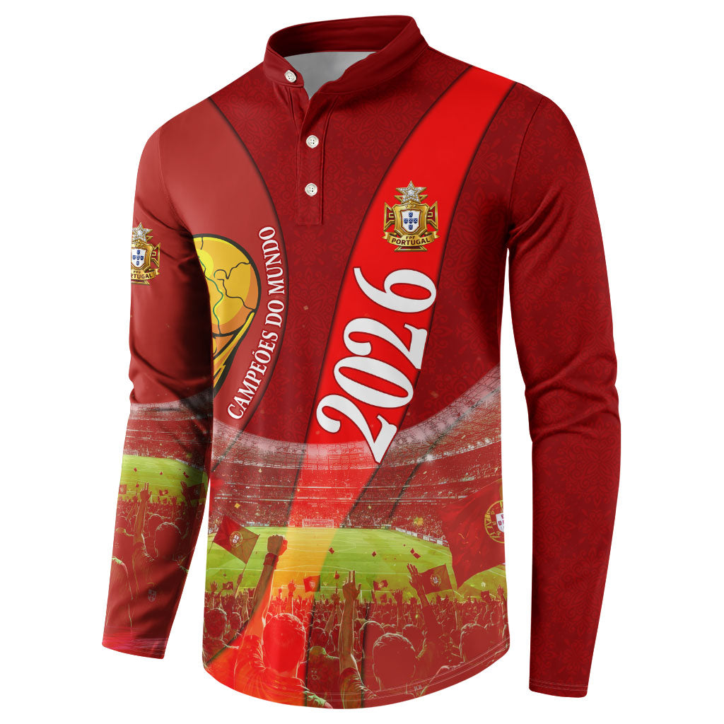 Custom Portugal Football World Champions 2026 Button Sweatshirt Golden Shield Crown Crest Soccer Trophy
